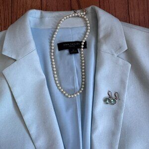 Ann Taylor Petite 8P Linen‑Blend Blazer — Pastel Blue